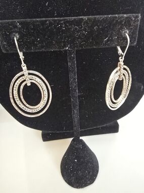 Judith Jack Silver Marcasite Double Hoop Drop Earrings